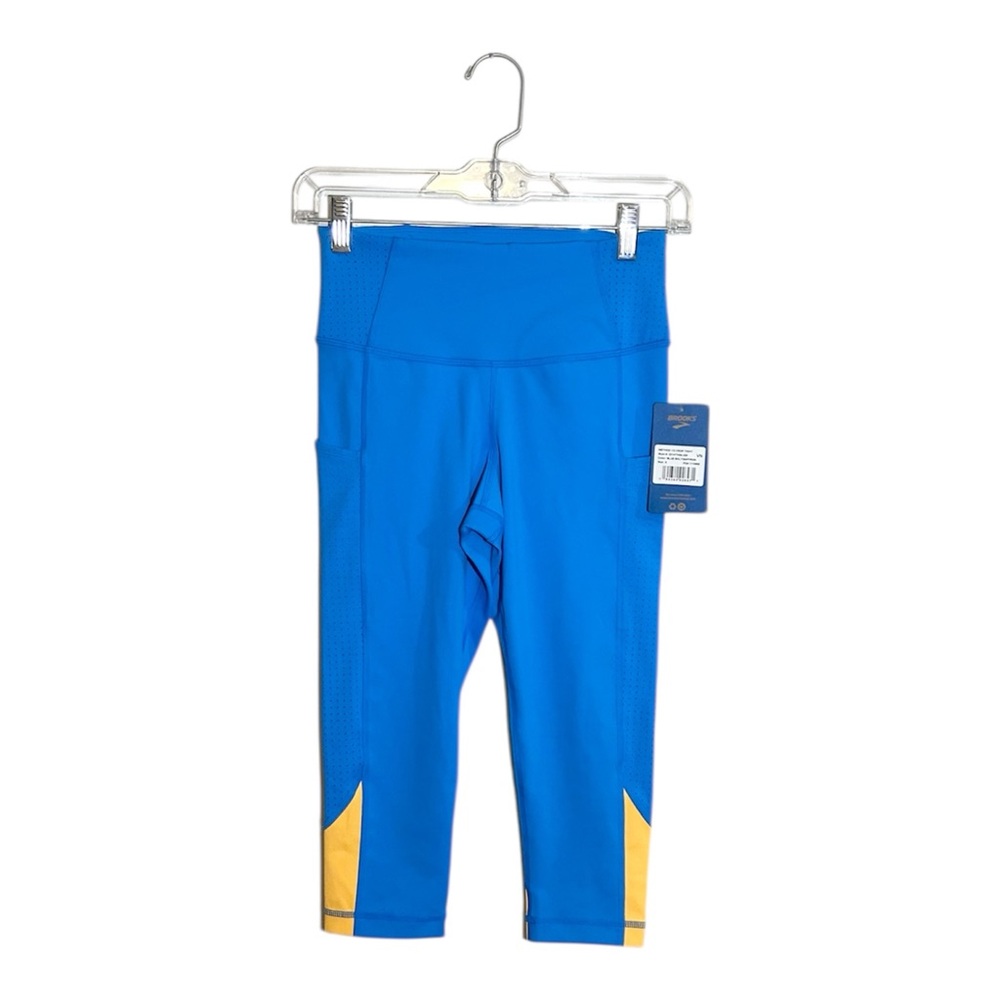 NWT Brooks Women’s Method 1/2‎ Crop Tight Leggings In Blue Bolt/Saffron